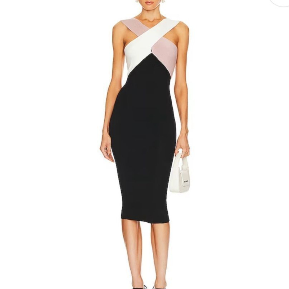 Le Superbe Drinks on You Halter Bodycon Knit Midi Dress Dragonfruit Small NWT